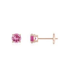 3mm AAA Round Pink Tourmaline Stud Earrings in Rose Gold