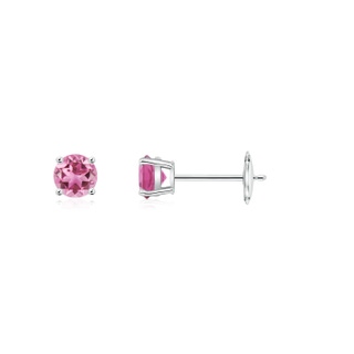 3mm AAA Round Pink Tourmaline Stud Earrings in White Gold