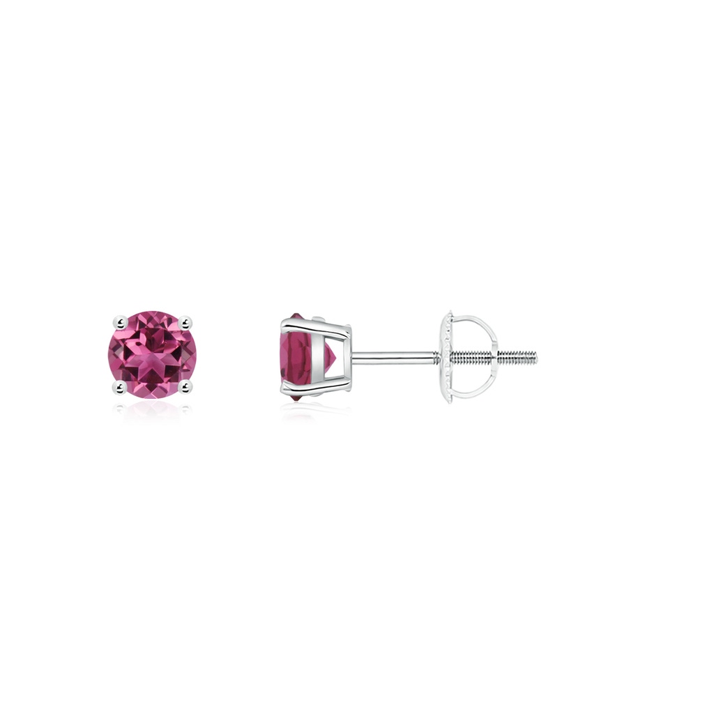 3mm AAAA Round Pink Tourmaline Stud Earrings in P950 Platinum