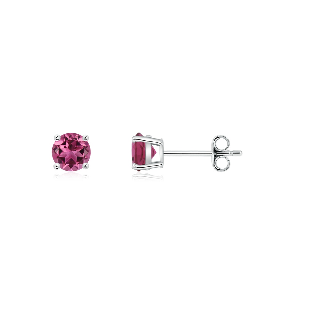 3mm AAAA Round Pink Tourmaline Stud Earrings in P950 Platinum - side 199