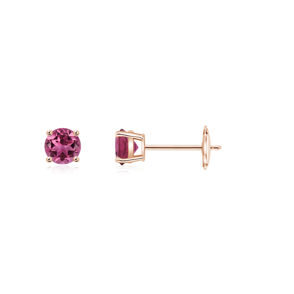 3mm AAAA Round Pink Tourmaline Stud Earrings in Rose Gold