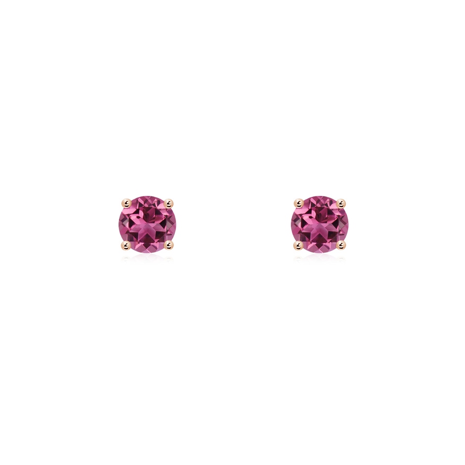 3mm AAAA Round Pink Tourmaline Stud Earrings in Rose Gold 