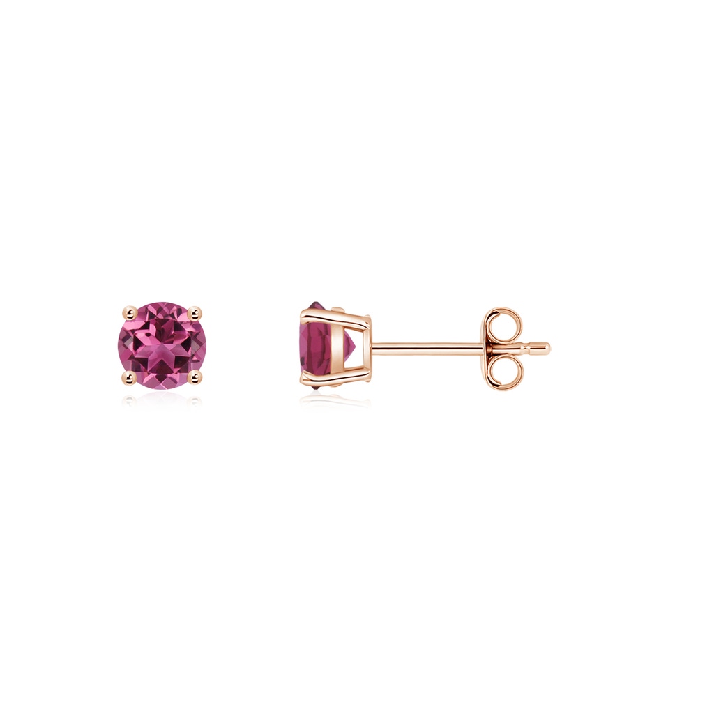 3mm AAAA Round Pink Tourmaline Stud Earrings in Rose Gold - side 199