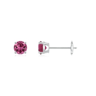 4mm AAAA Round Pink Tourmaline Stud Earrings in White Gold