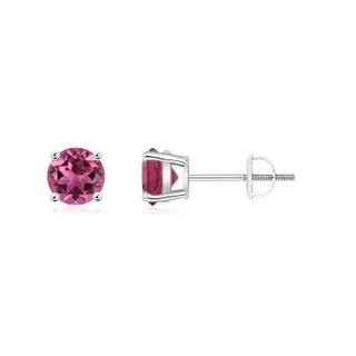 5mm AAAA Round Pink Tourmaline Stud Earrings in P950 Platinum