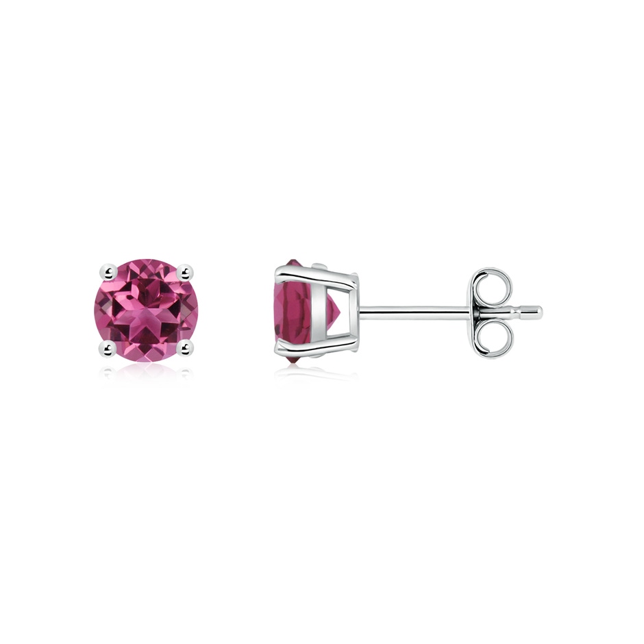 5mm AAAA Round Pink Tourmaline Stud Earrings in P950 Platinum side 199