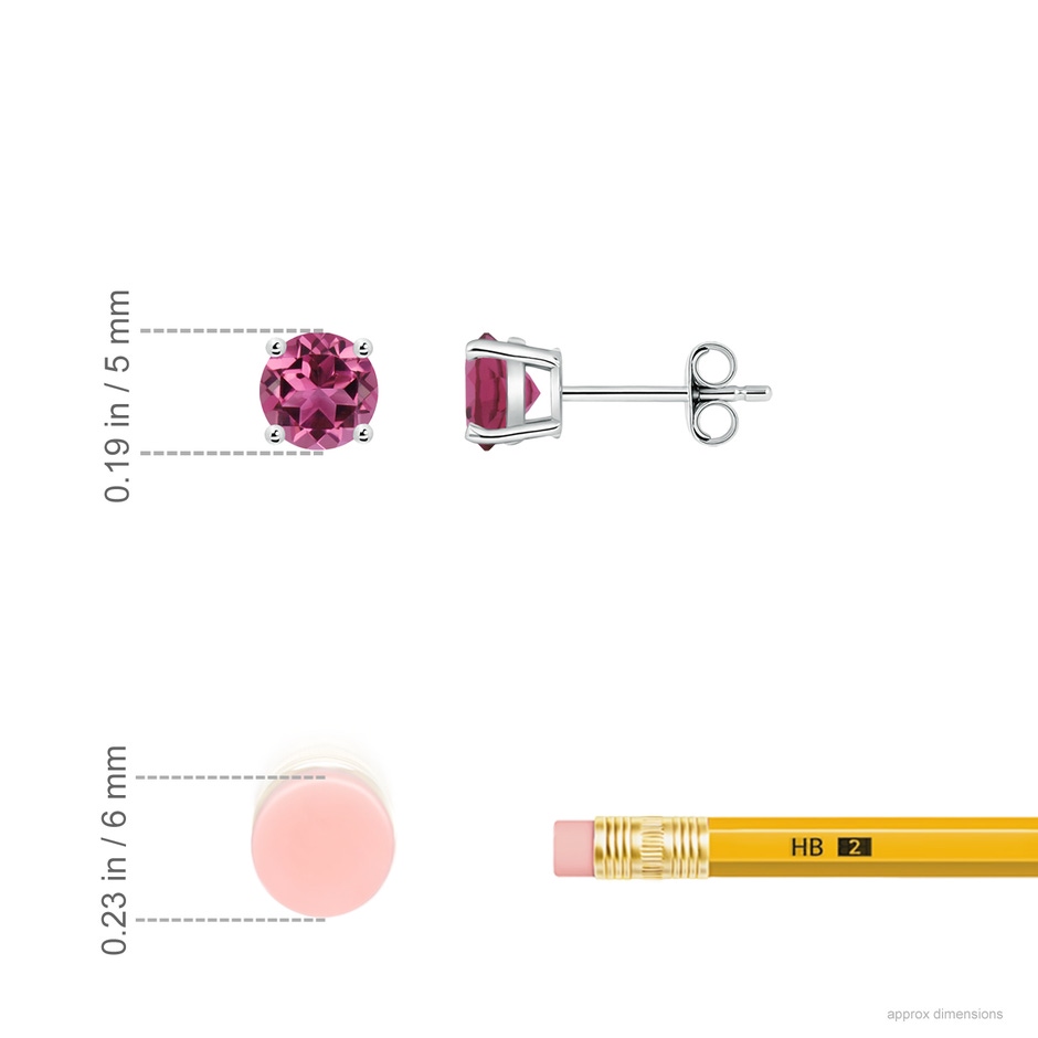 5mm AAAA Round Pink Tourmaline Stud Earrings in P950 Platinum ruler