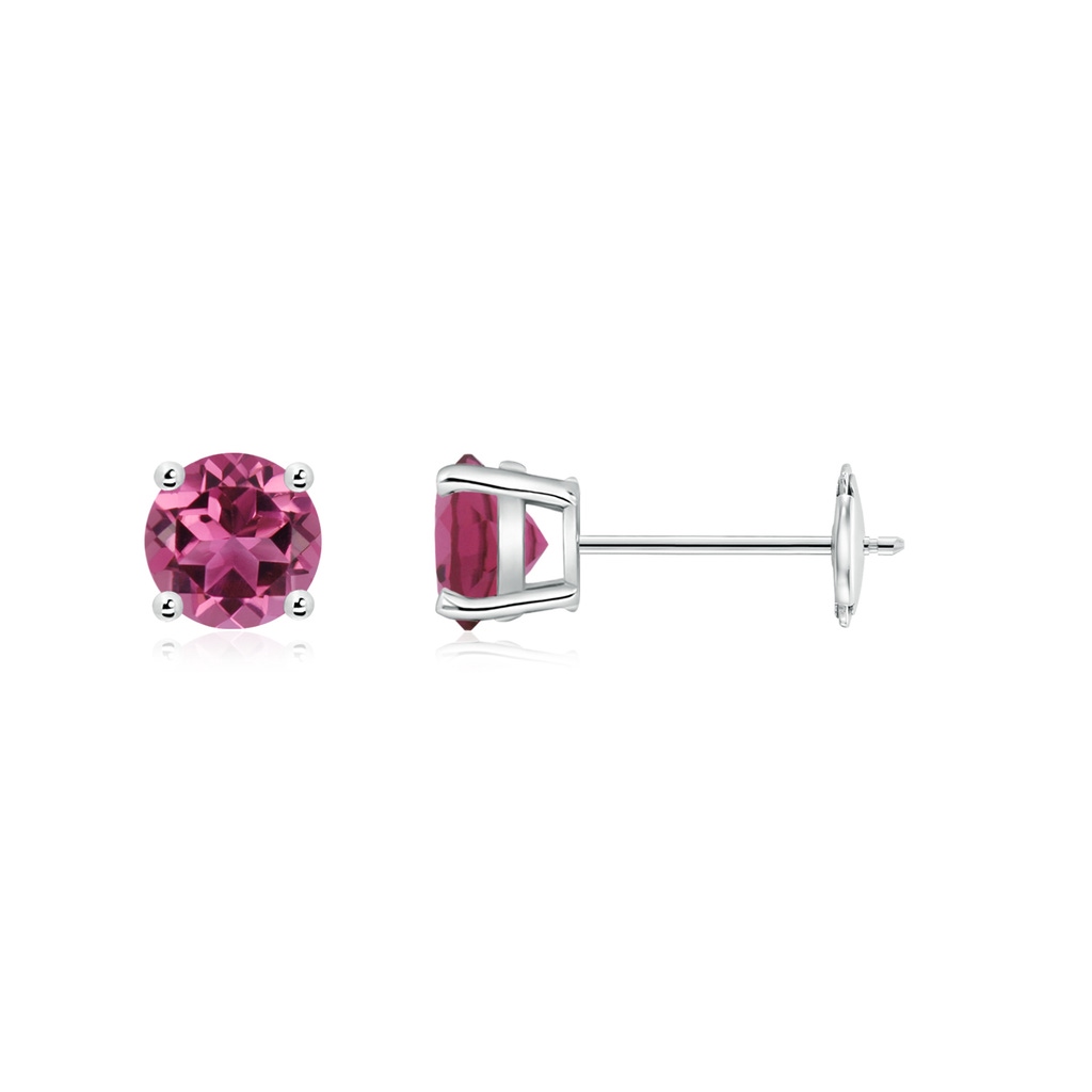 5mm AAAA Round Pink Tourmaline Stud Earrings in White Gold