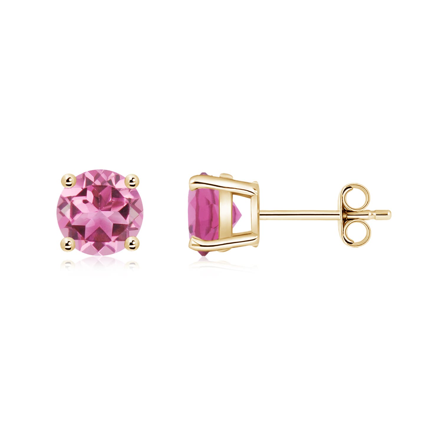 6mm AAA Round Pink Tourmaline Stud Earrings in 18K Yellow Gold