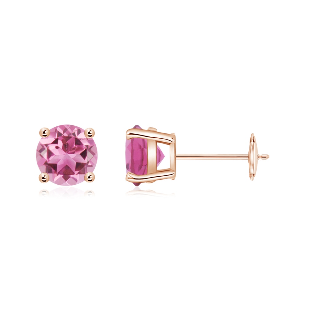 6mm AAA Round Pink Tourmaline Stud Earrings in Rose Gold