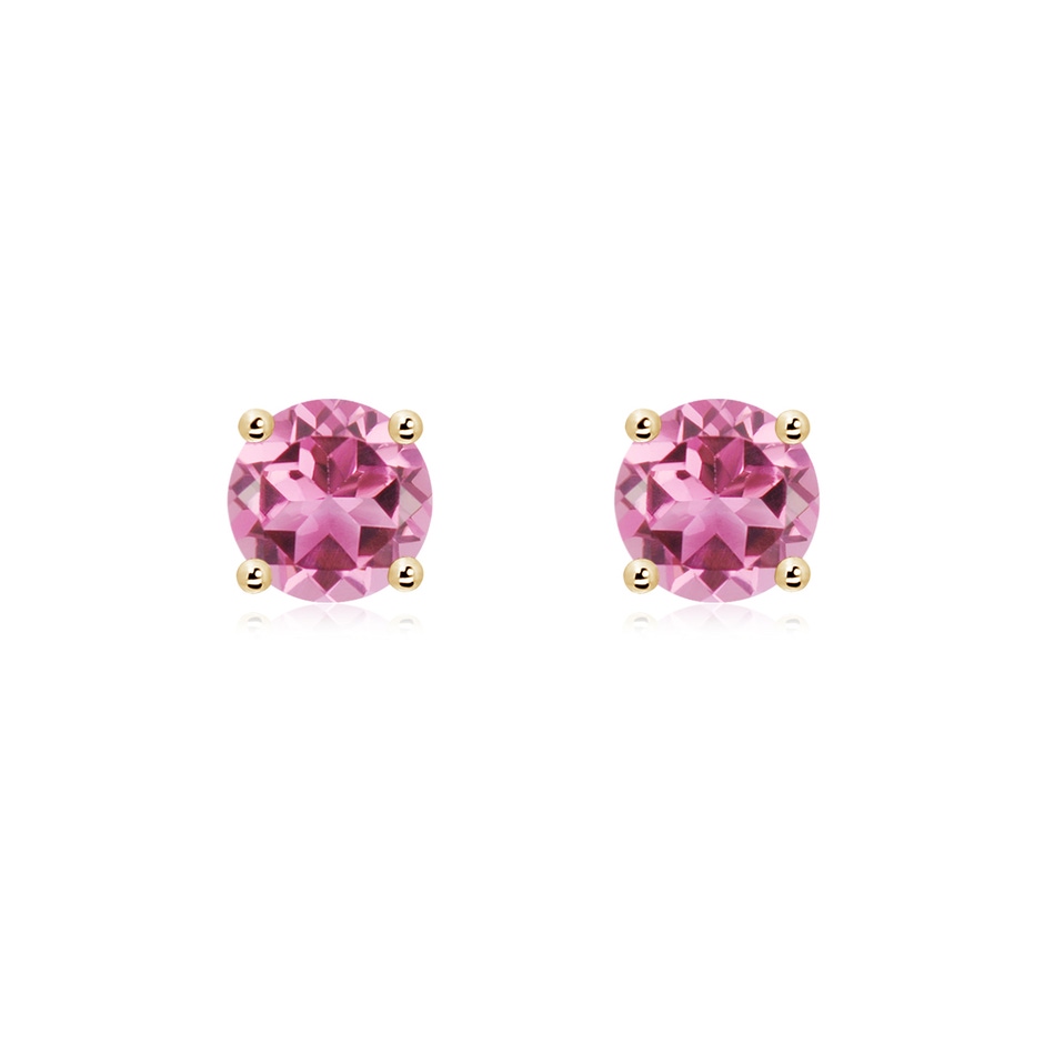 6mm AAA Round Pink Tourmaline Stud Earrings in Yellow Gold 