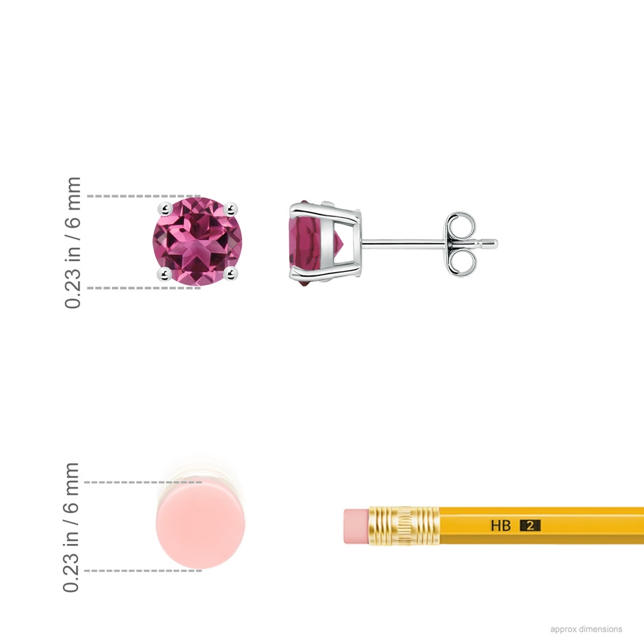 6mm AAAA Round Pink Tourmaline Stud Earrings in P950 Platinum ruler