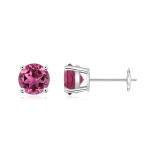 6mm AAAA Round Pink Tourmaline Stud Earrings in White Gold