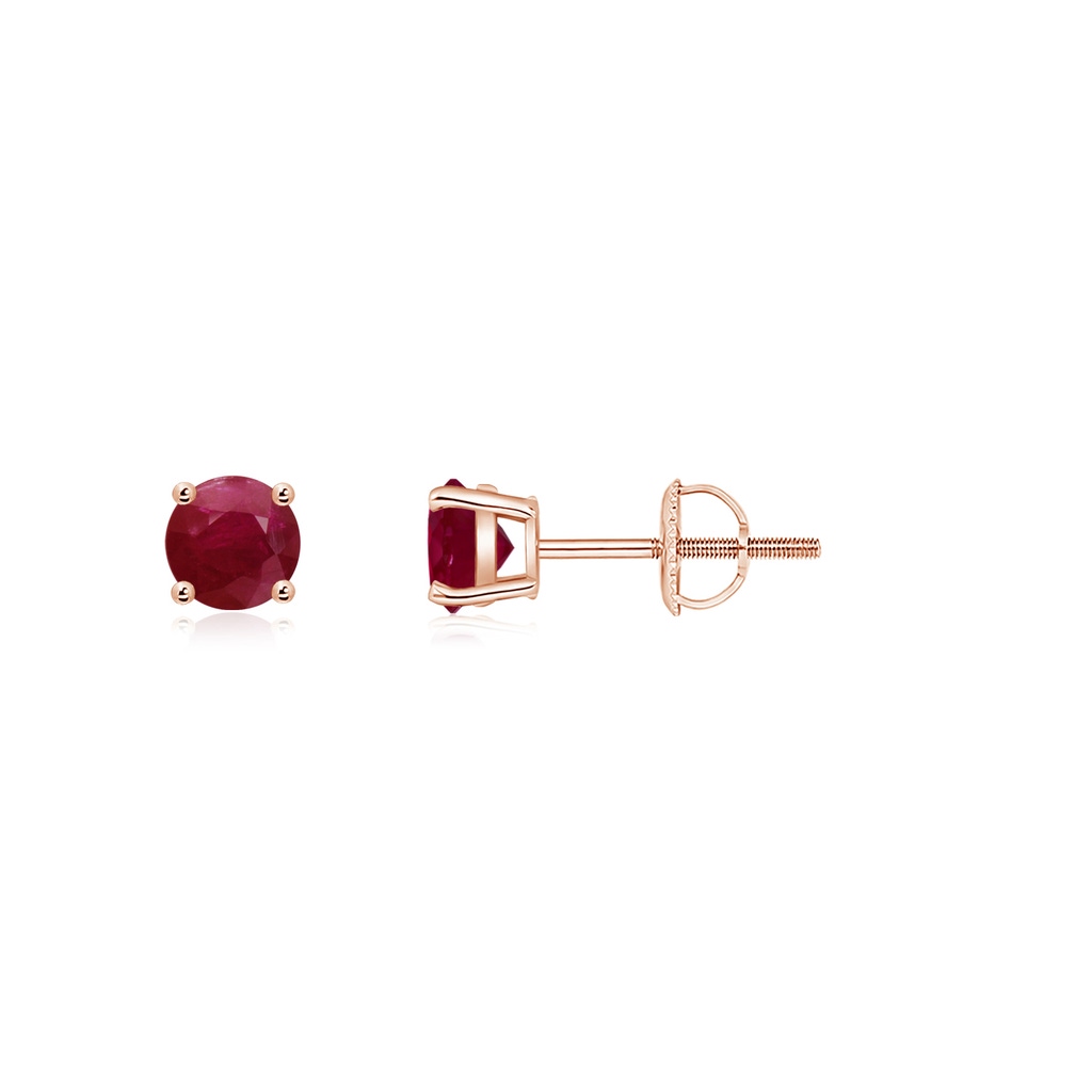 3mm A Round Ruby Stud Earrings in 18K Rose Gold 