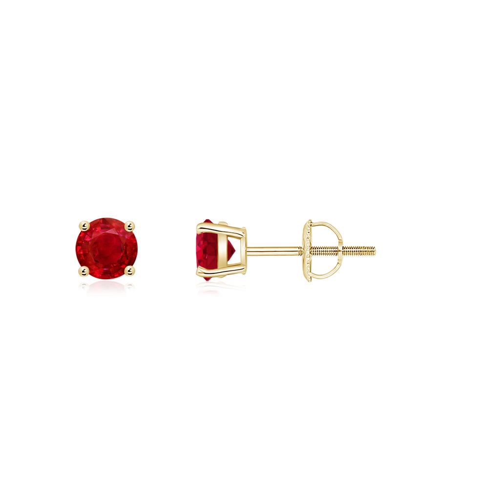 3mm AAA Round Ruby Stud Earrings in 18K Yellow Gold