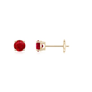 3mm AAA Round Ruby Stud Earrings in 9K Yellow Gold