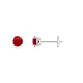 3mm AAA Round Ruby Stud Earrings in White Gold