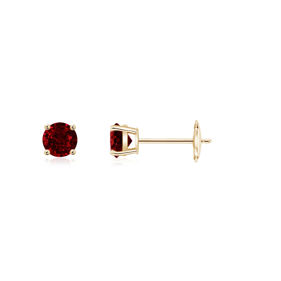 3mm AAAA Round Ruby Stud Earrings in 9K Yellow Gold 