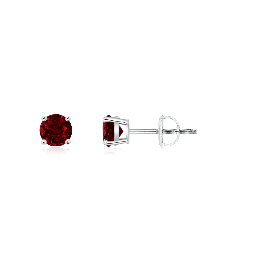 3mm AAAA Round Ruby Stud Earrings in P950 Platinum