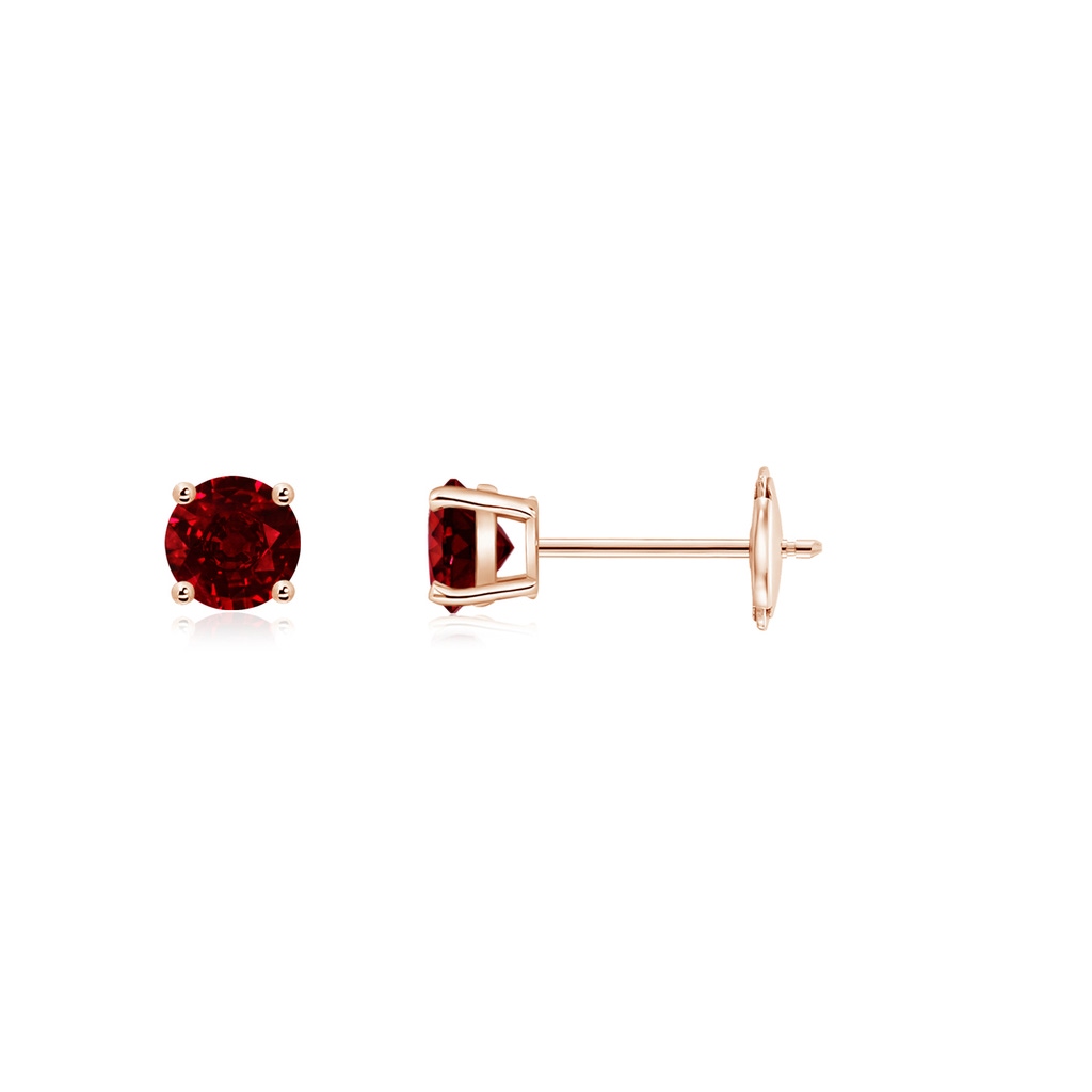 3mm AAAA Round Ruby Stud Earrings in Rose Gold