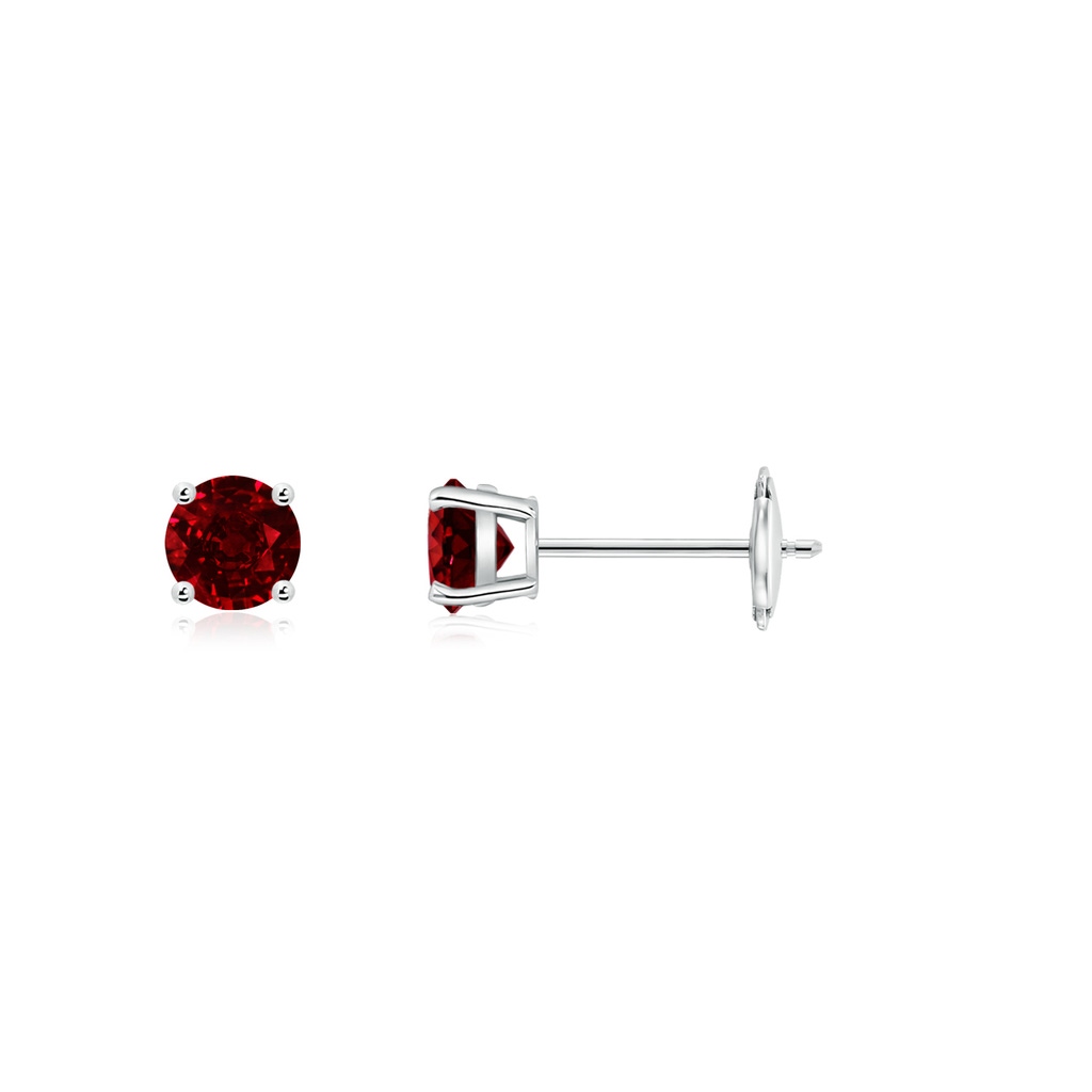 3mm AAAA Round Ruby Stud Earrings in White Gold