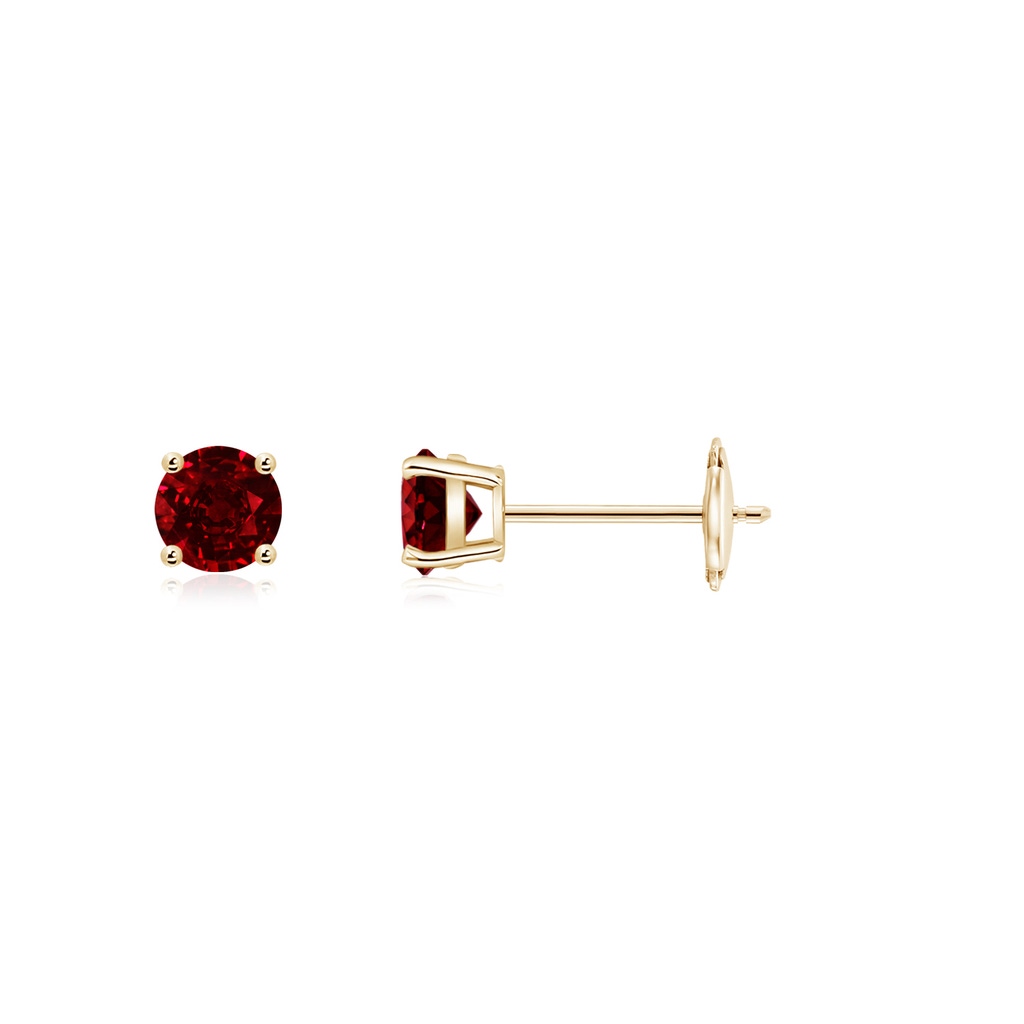 3mm AAAA Round Ruby Stud Earrings in Yellow Gold