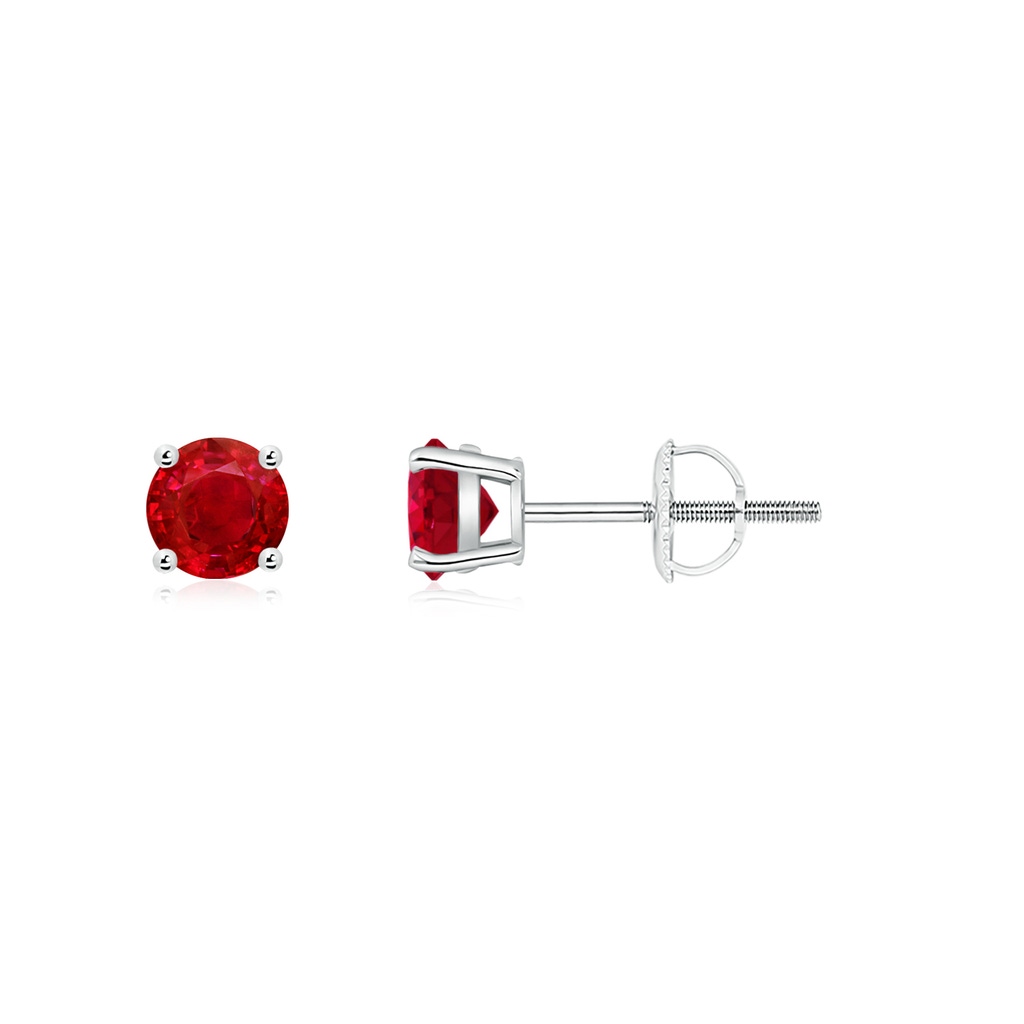 4mm AAA Round Ruby Stud Earrings in 18K White Gold