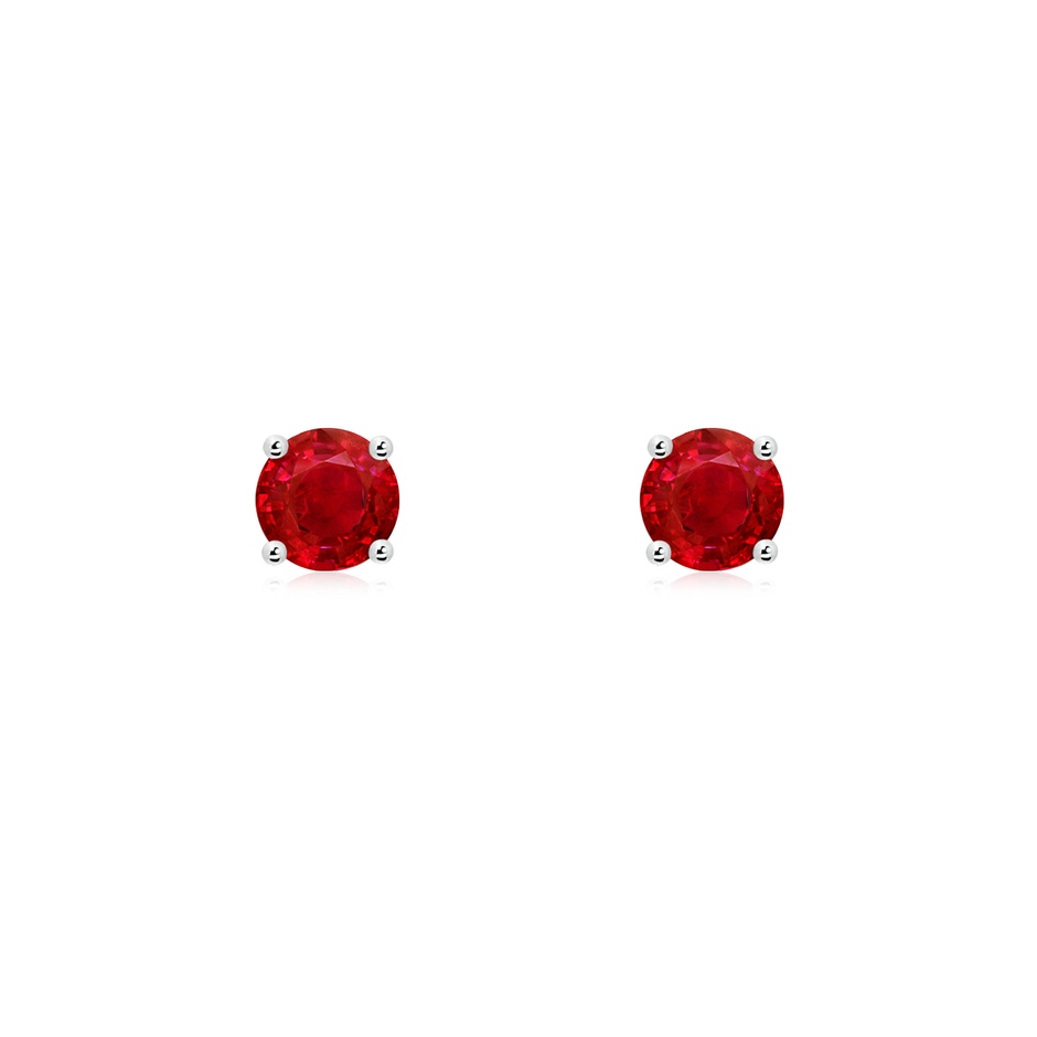 4mm AAA Round Ruby Stud Earrings in 18K White Gold 