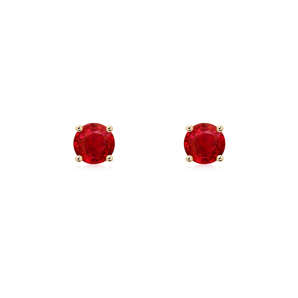 4mm AAA Round Ruby Stud Earrings in 18K Yellow Gold