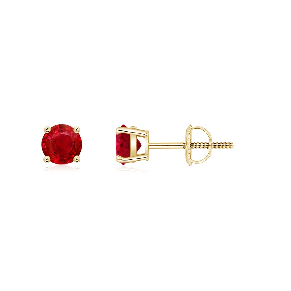 4mm AAA Round Ruby Stud Earrings in 18K Yellow Gold 