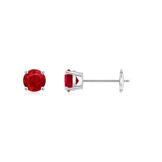 4mm AAA Round Ruby Stud Earrings in White Gold