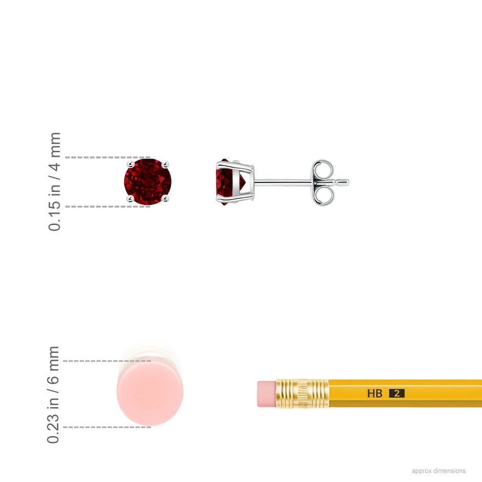 4mm AAAA Round Ruby Stud Earrings in 18K White Gold ruler