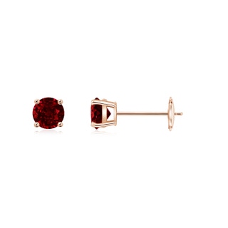 4mm AAAA Round Ruby Stud Earrings in Rose Gold