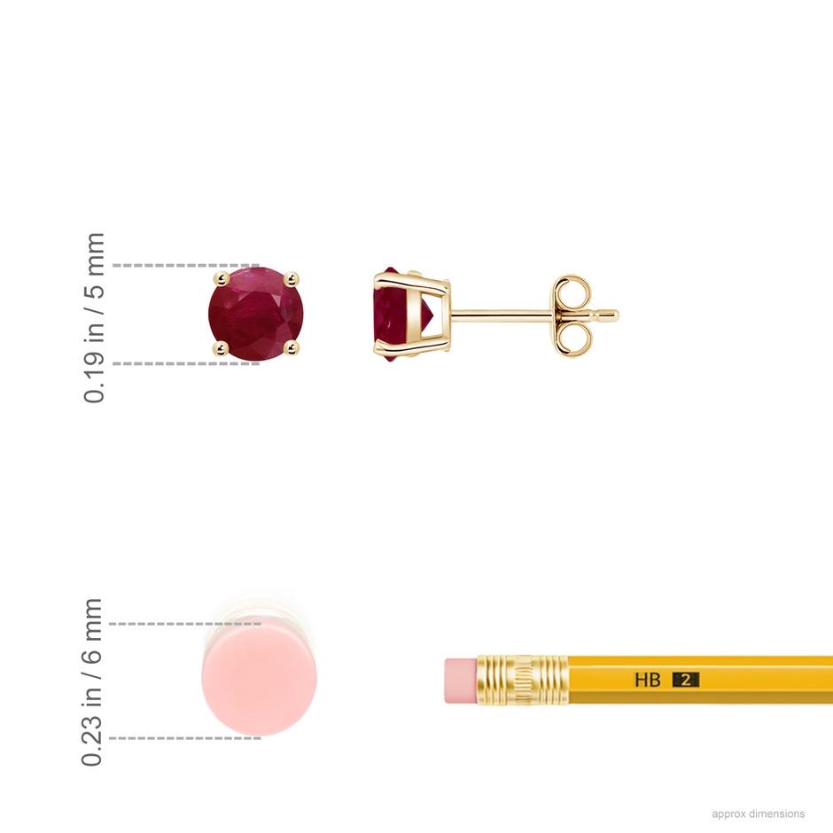 5mm A Round Ruby Stud Earrings in Yellow Gold ruler
