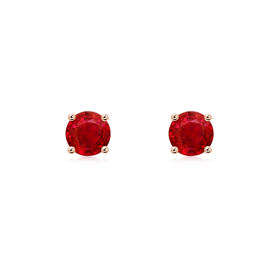 5mm AAA Round Ruby Stud Earrings in 18K Rose Gold 