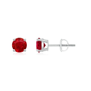 5mm AAA Round Ruby Stud Earrings in P950 Platinum