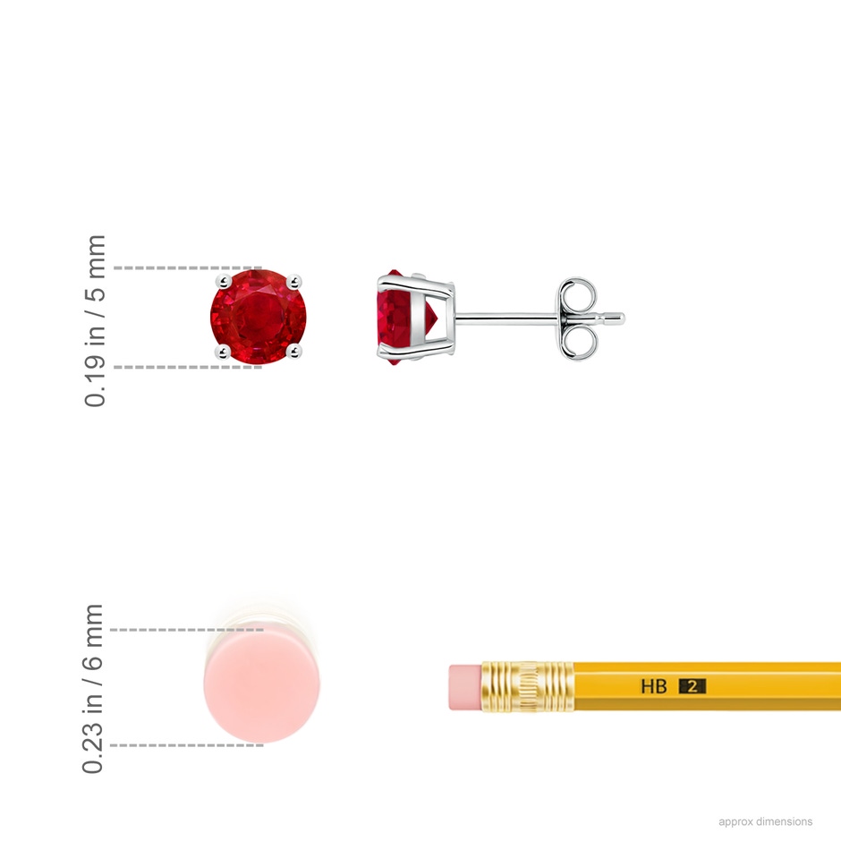 5mm AAA Round Ruby Stud Earrings in White Gold ruler