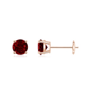 5mm AAAA Round Ruby Stud Earrings in Rose Gold