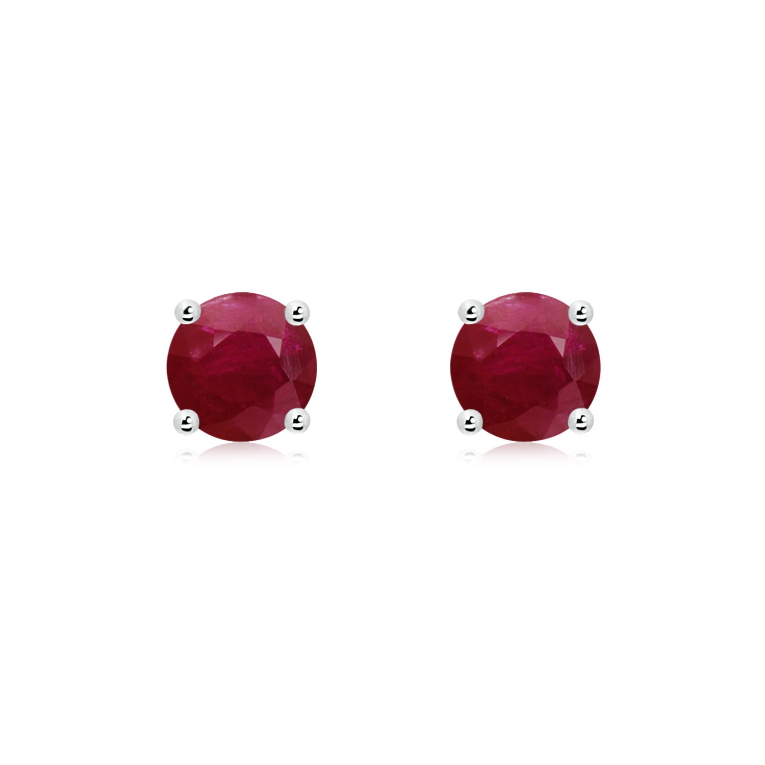 6mm A Round Ruby Stud Earrings in 18K White Gold
