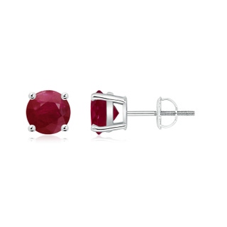 6mm A Round Ruby Stud Earrings in P950 Platinum