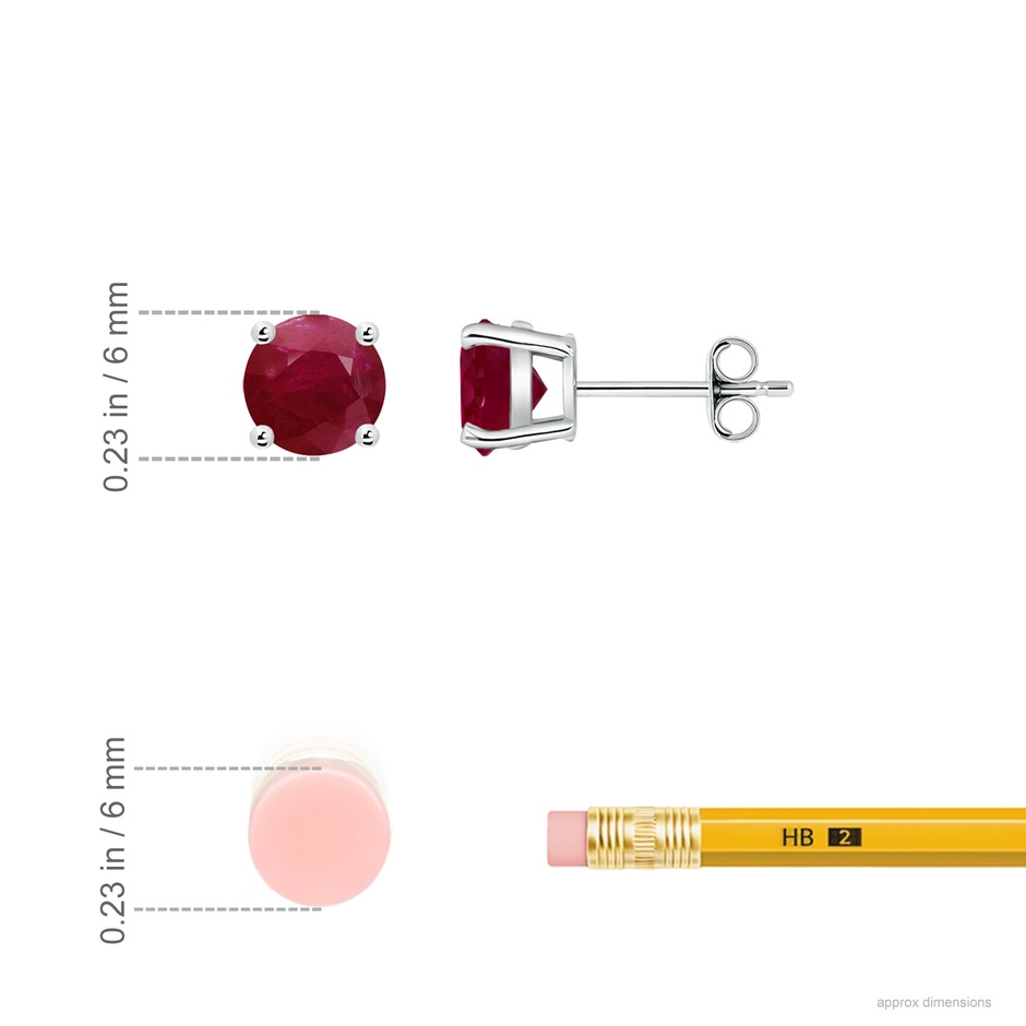 6mm A Round Ruby Stud Earrings in P950 Platinum ruler