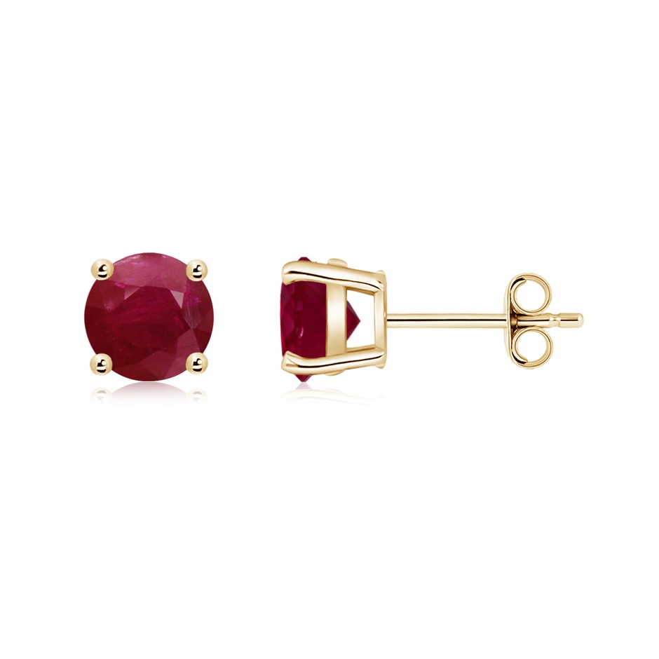 6mm A Round Ruby Stud Earrings in Yellow Gold side 199