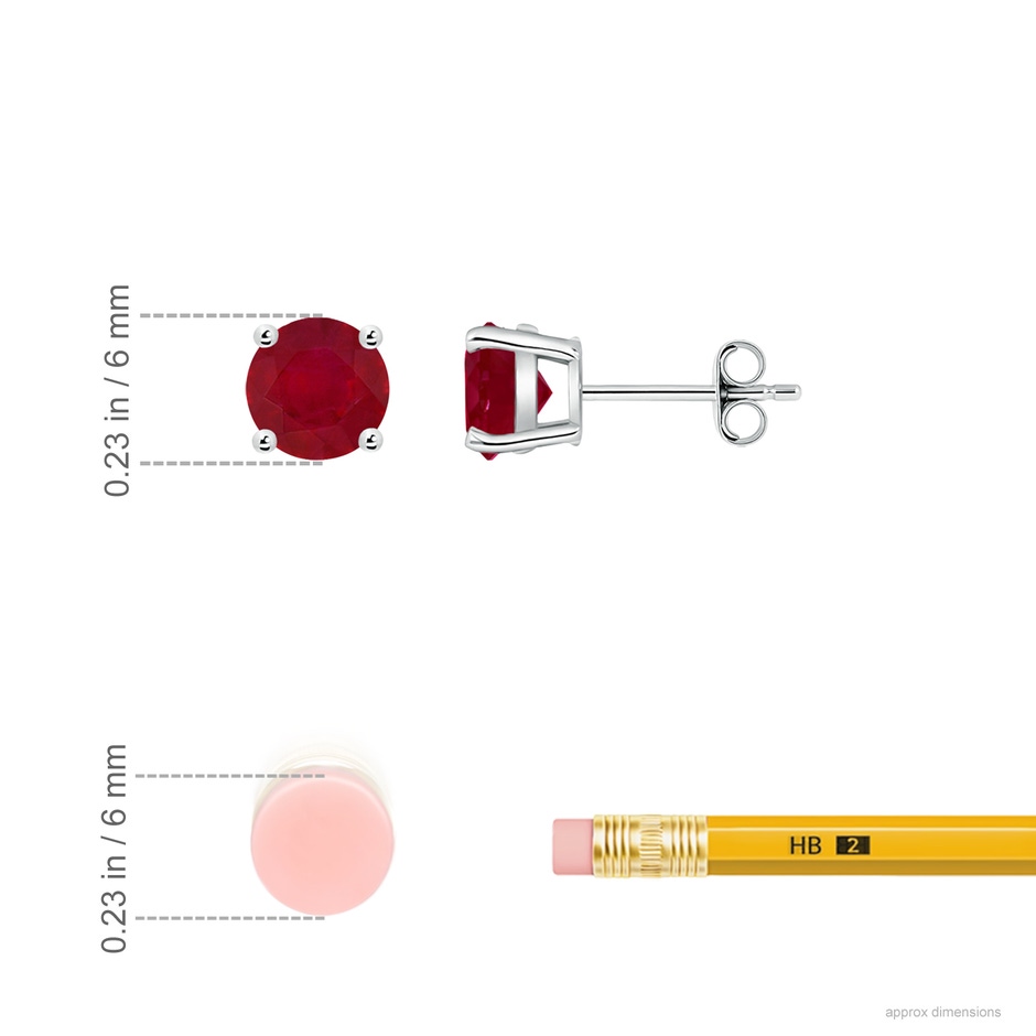6mm AA Round Ruby Stud Earrings in P950 Platinum ruler