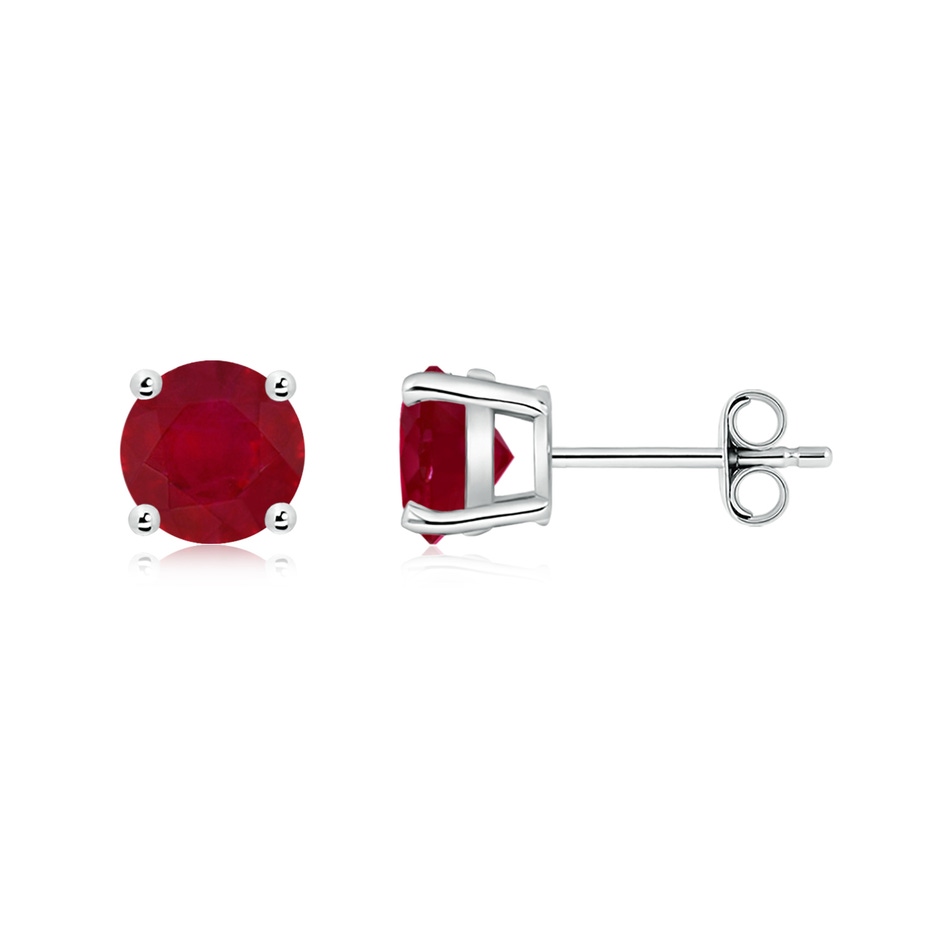 6mm AA Round Ruby Stud Earrings in White Gold side 199