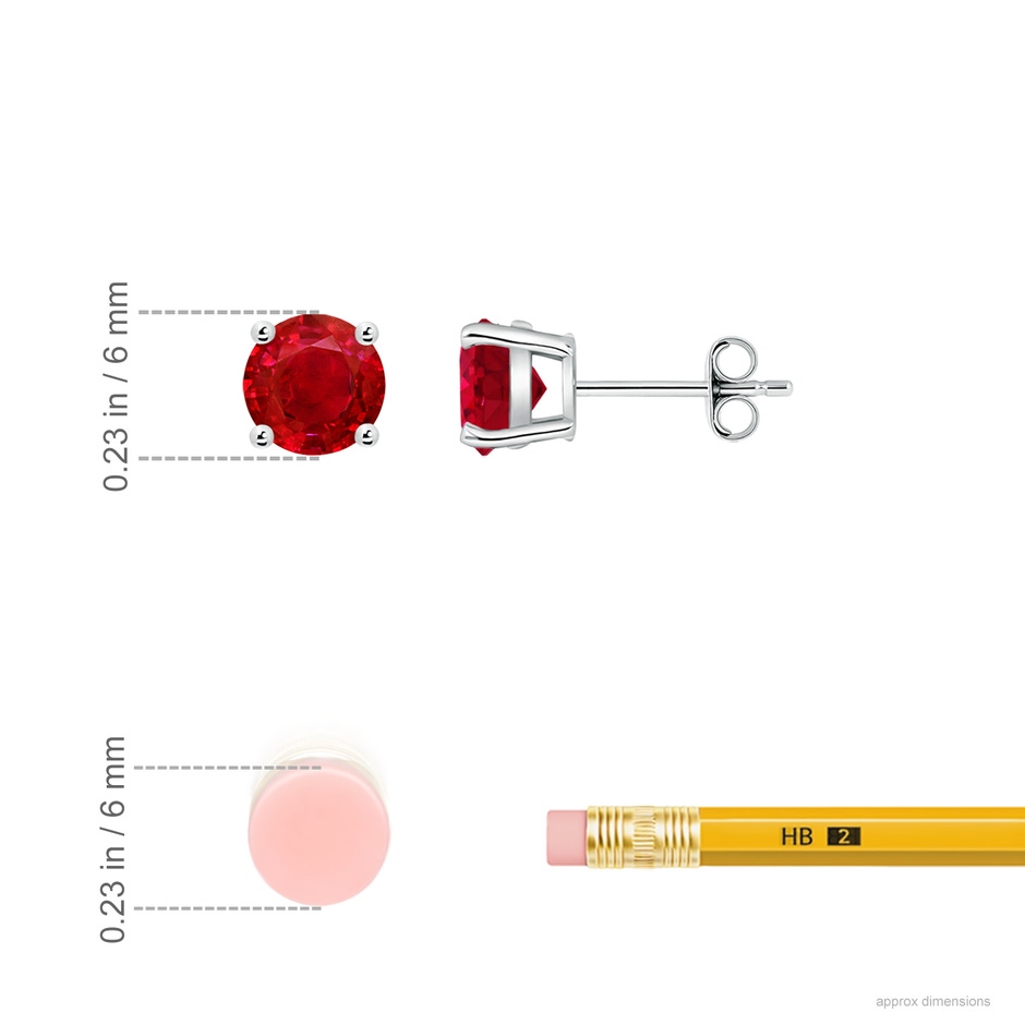 6mm AAA Round Ruby Stud Earrings in P950 Platinum ruler