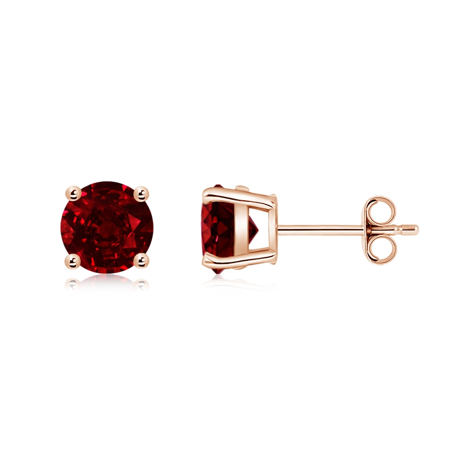 6mm AAAA Round Ruby Stud Earrings in Rose Gold side 199