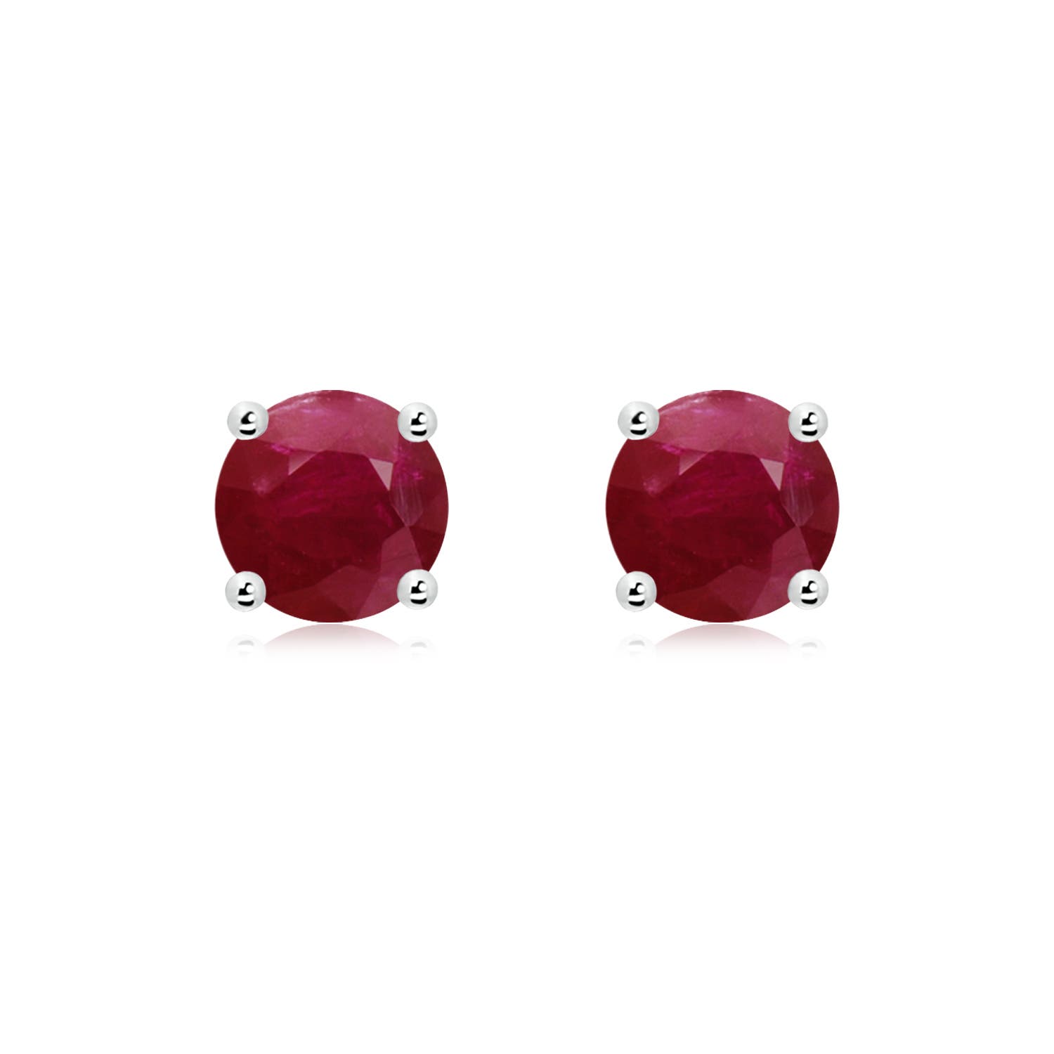 7mm A Round Ruby Stud Earrings in White Gold
