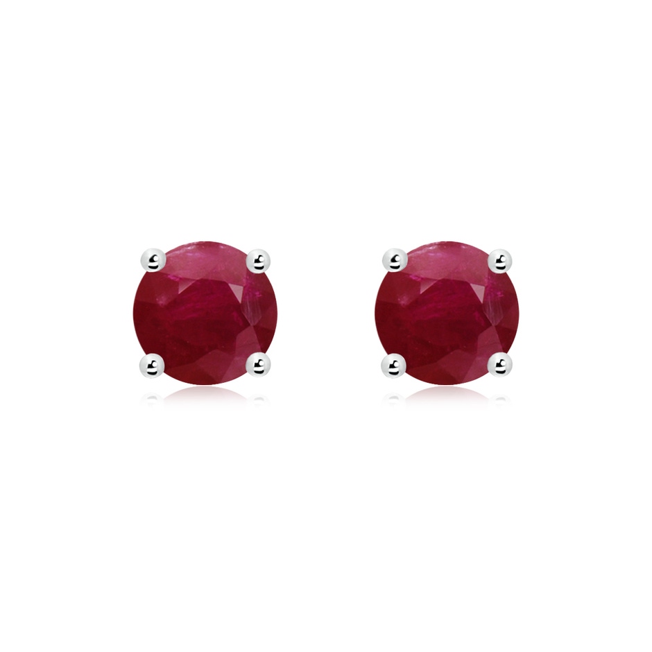 7mm A Round Ruby Stud Earrings in White Gold 