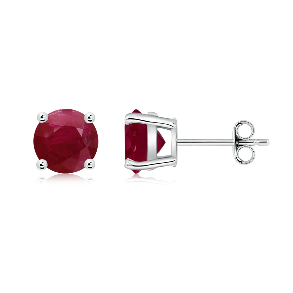 7mm A Round Ruby Stud Earrings in White Gold side 199