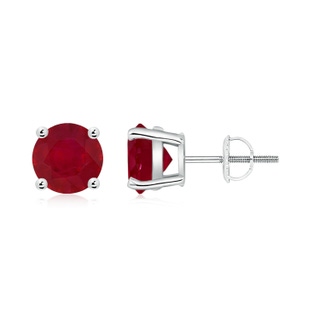 7mm AA Round Ruby Stud Earrings in P950 Platinum